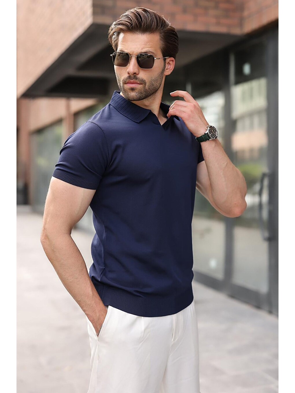 Lacivert Regular Fit Polo Yaka Triko Erkek Tişört E7502