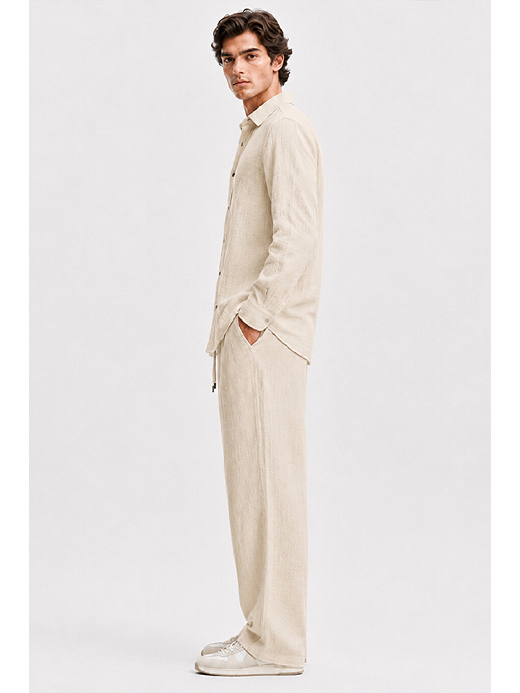 Ekru Erkek Krem Regular Fit Müslin Pantolon-3