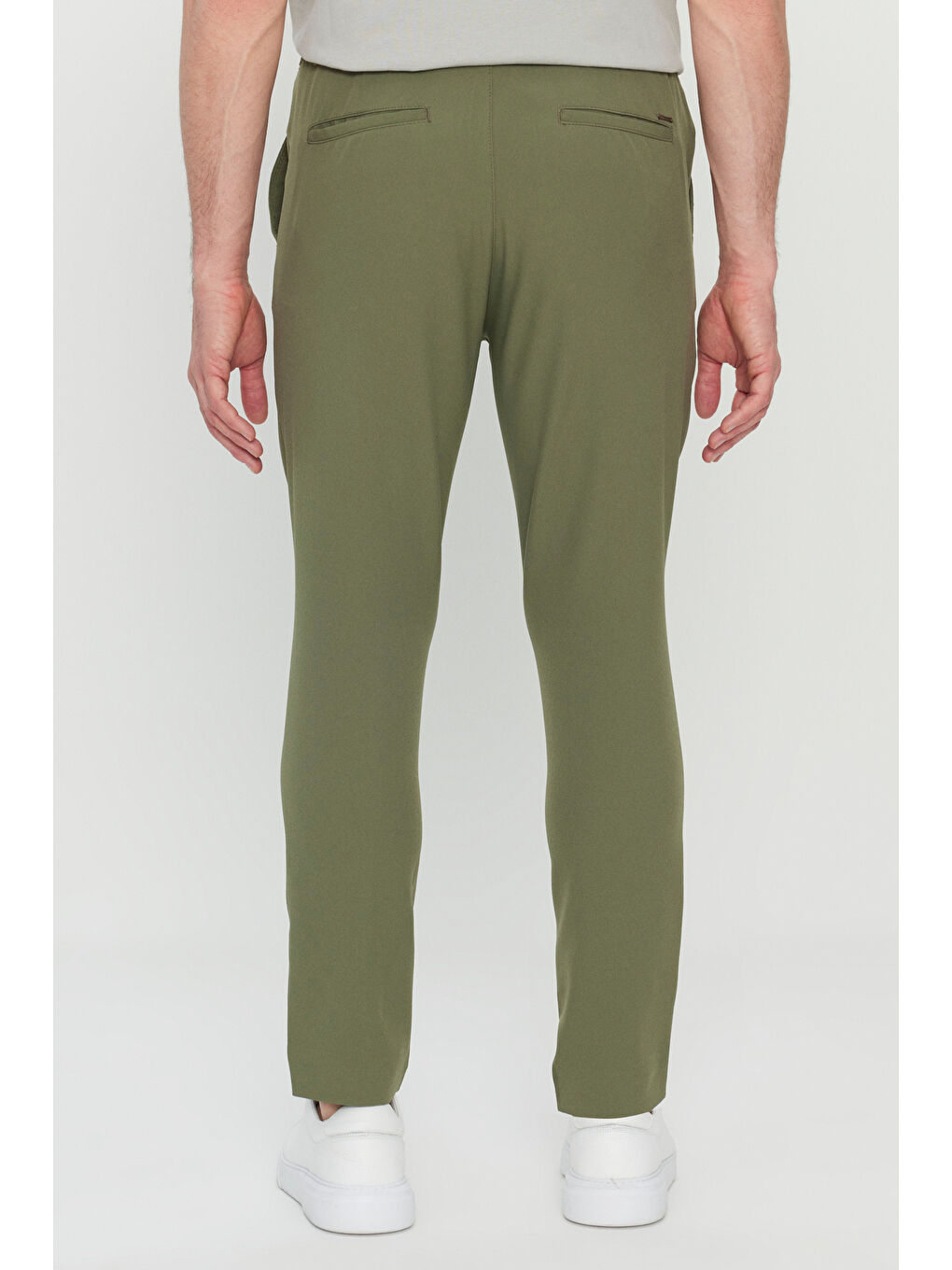 Erkek Yeşil Slim Fit Dar Kesim Beli Bağlamalı Yan Cepli Casual Pantolon-4