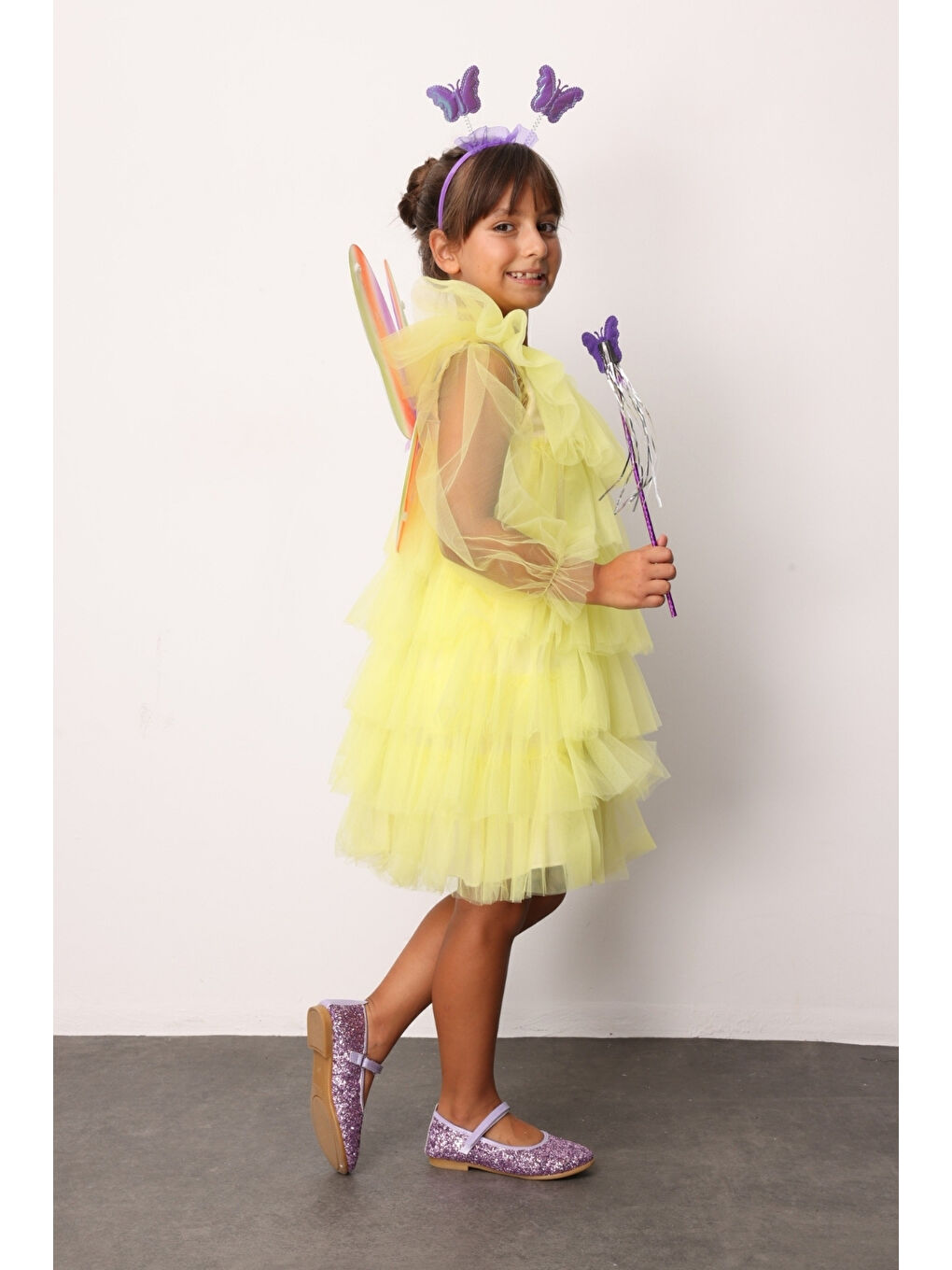 Sarı Kat Kat Kız Çocuk Tül Elbise - Laura-3