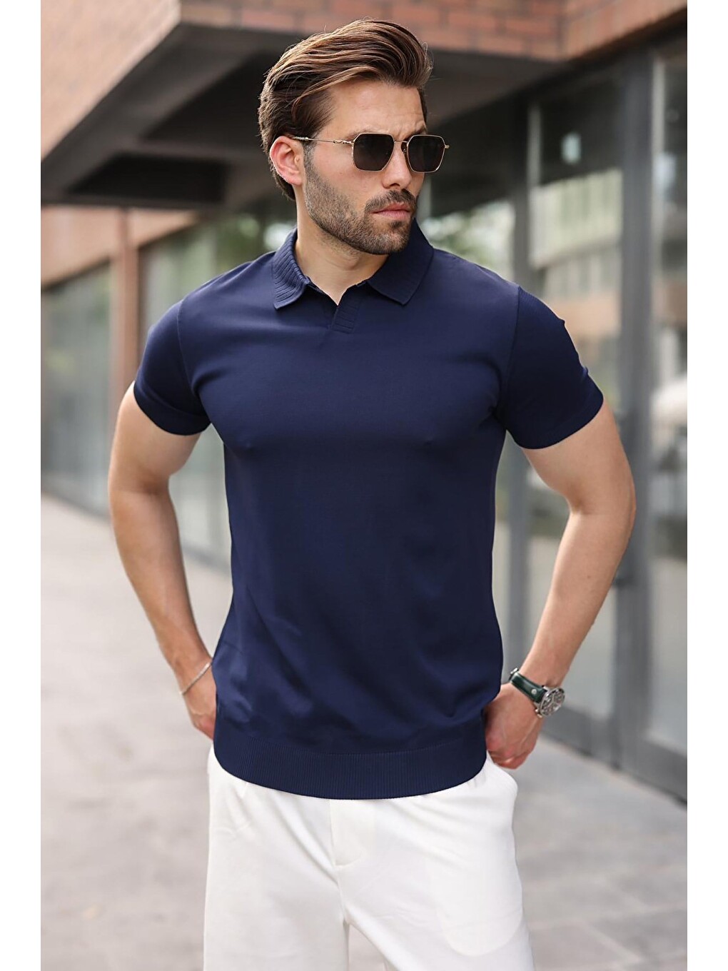 Lacivert Regular Fit Polo Yaka Triko Erkek Tişört E7502-4