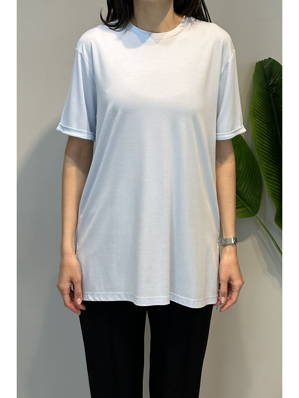 Kısa Kollu Bambu Bluz 161 Mavi-2