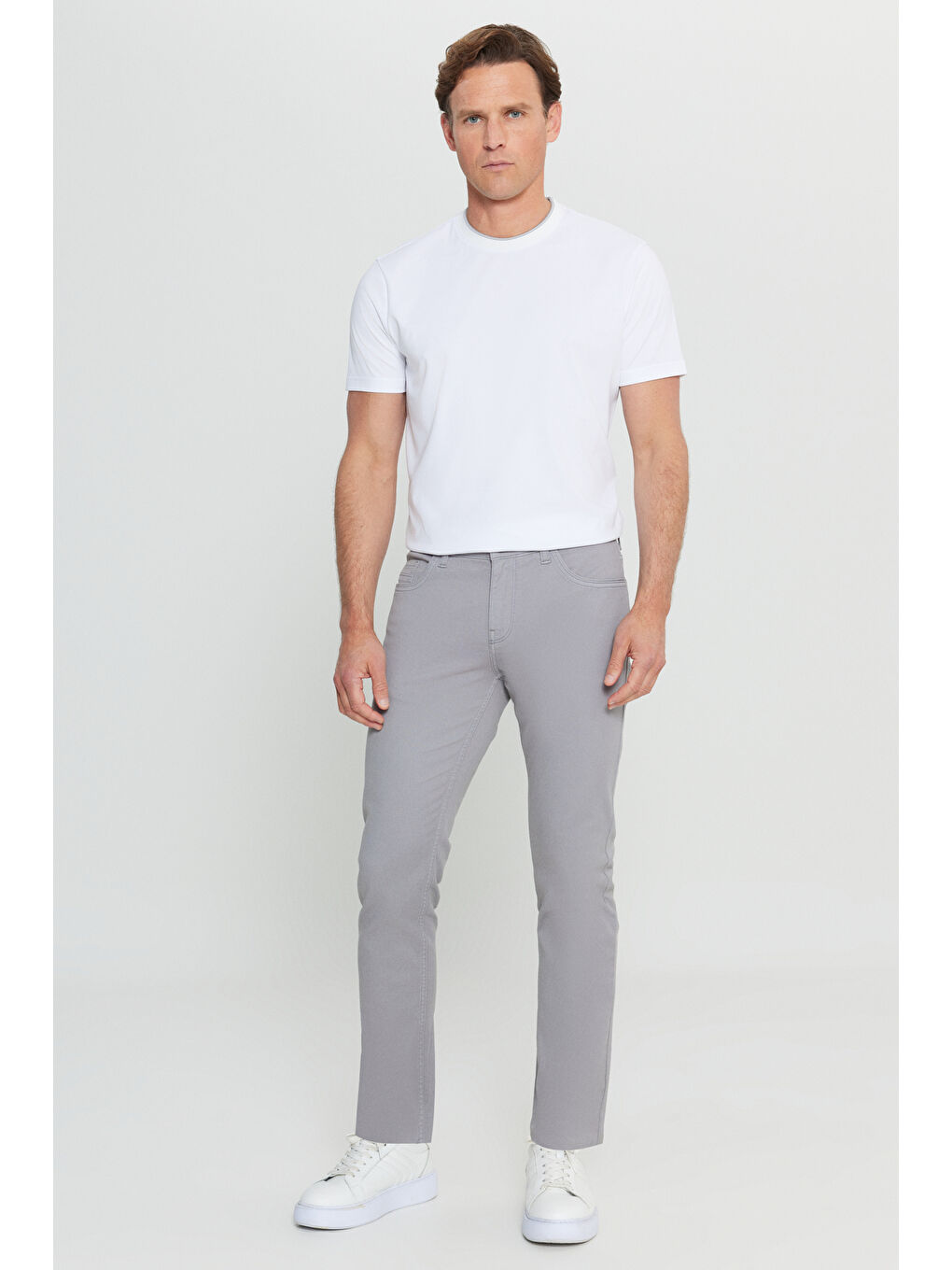 Erkek Gri Pamuklu Slim Fit Dar Kesim 5 Cepli Armürlü Esnek Casual Pantolon-1