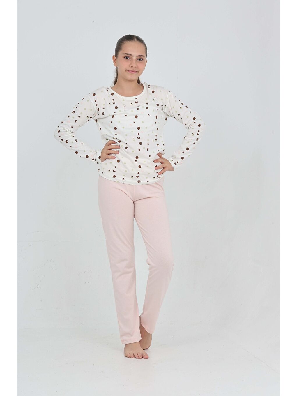 Pembe Kız Çocuk Karma Baskılı Pijama Takım-4