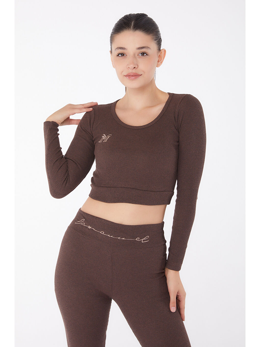 Kahverengi Bluz Tayt İkili Takım Kahve - 26121