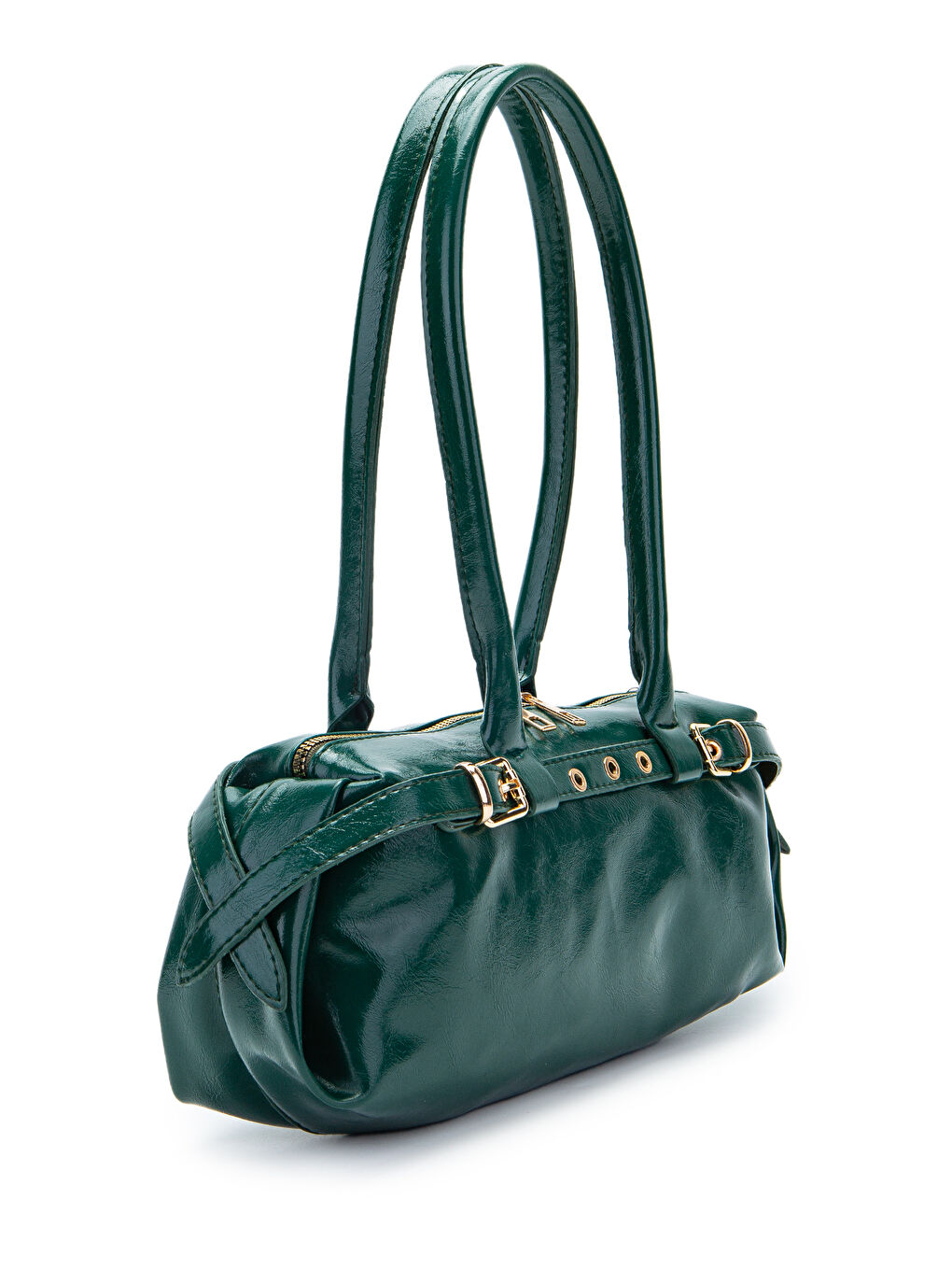 Kemer Detaylı Rugan Suni Deri Omuz Çanta Anfora Yeşil-1