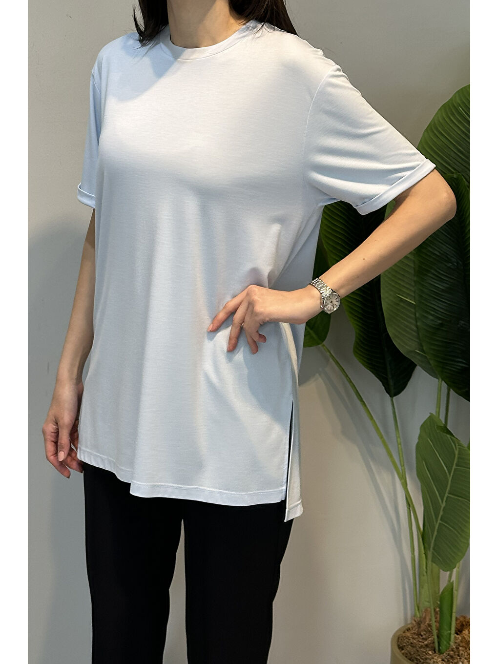 Kısa Kollu Bambu Bluz 161 Mavi-3