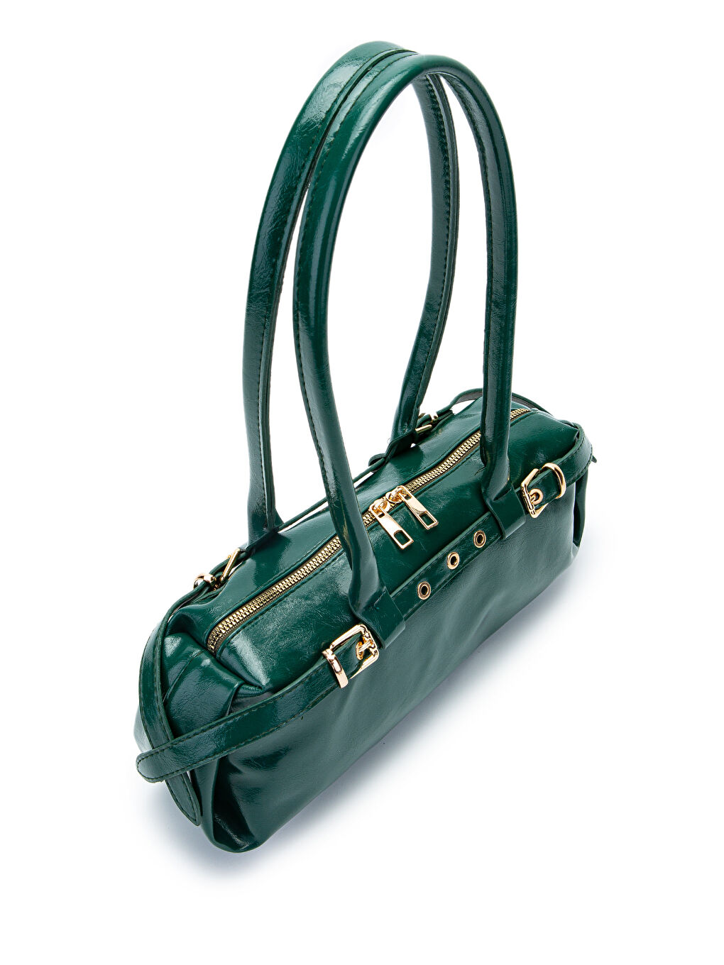 Kemer Detaylı Rugan Suni Deri Omuz Çanta Anfora Yeşil-2