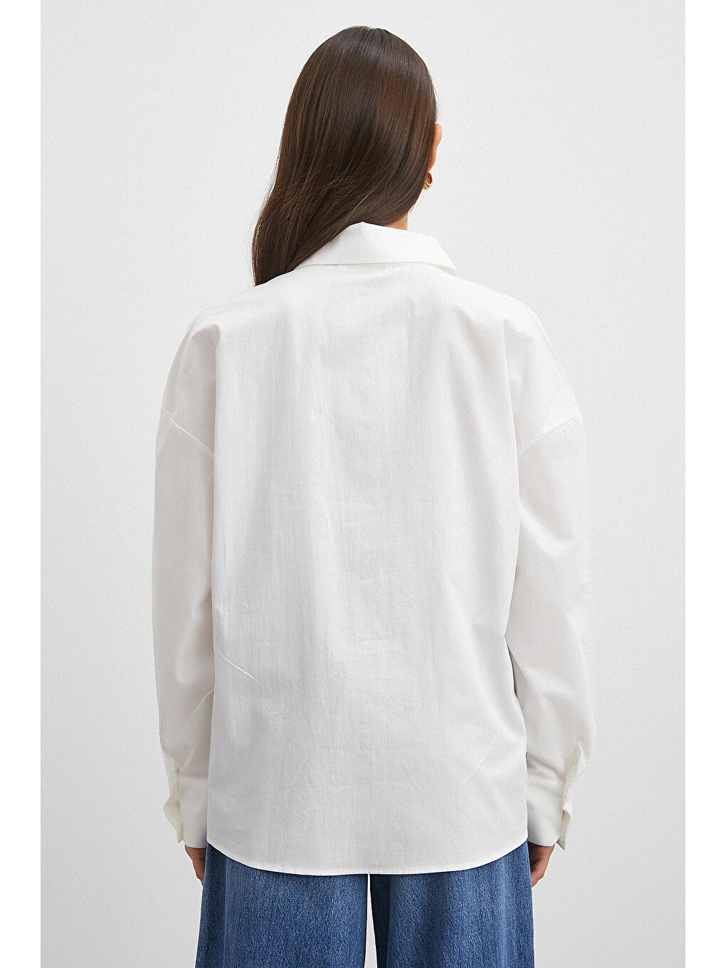 Düğme Detaylı Pamuklu Gömlek Beyaz-5