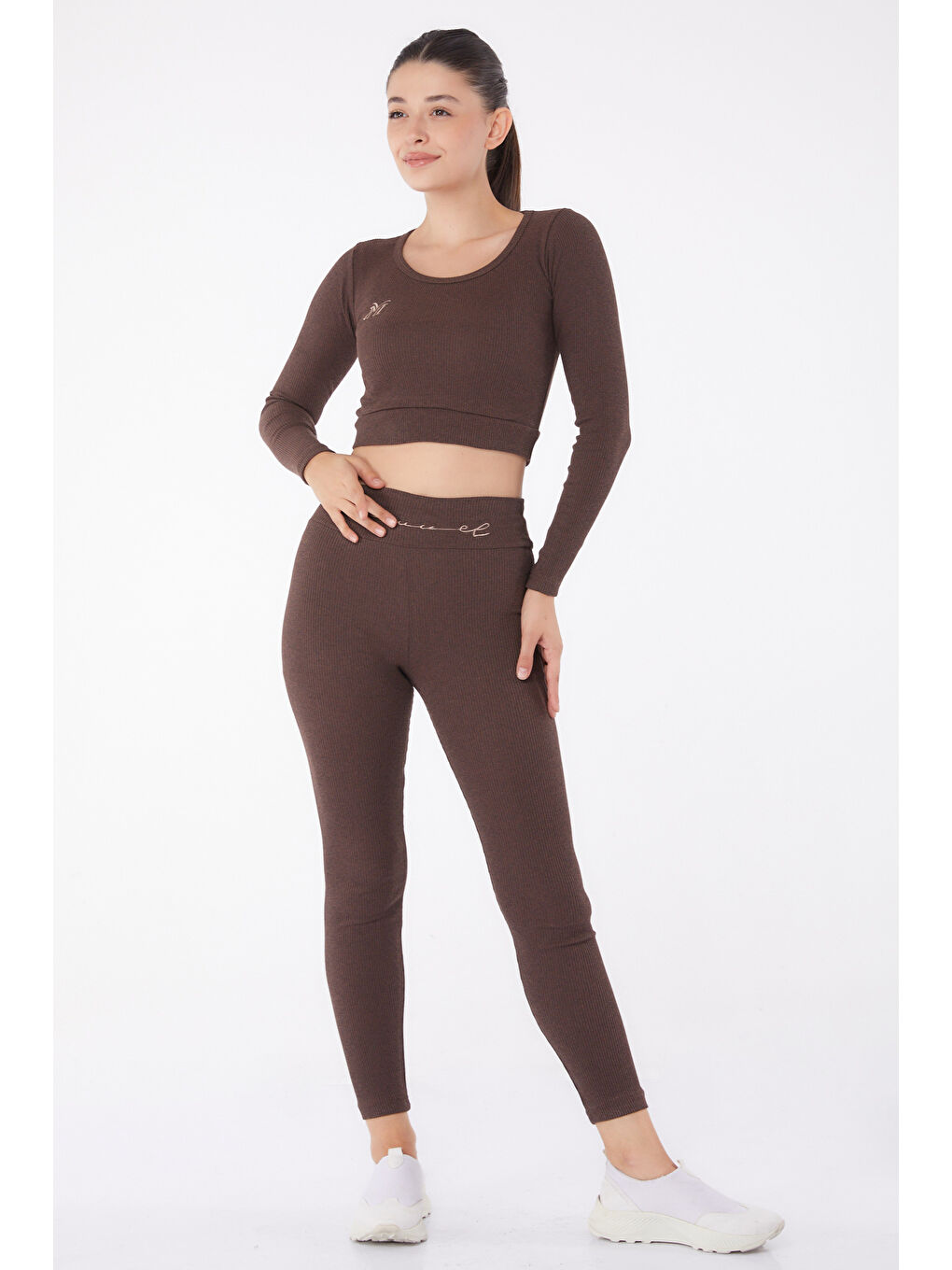 Kahverengi Bluz Tayt İkili Takım Kahve - 26121-1