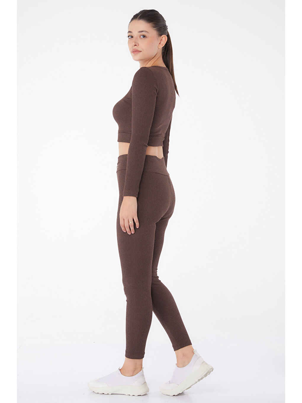 Kahverengi Bluz Tayt İkili Takım Kahve - 26121-3