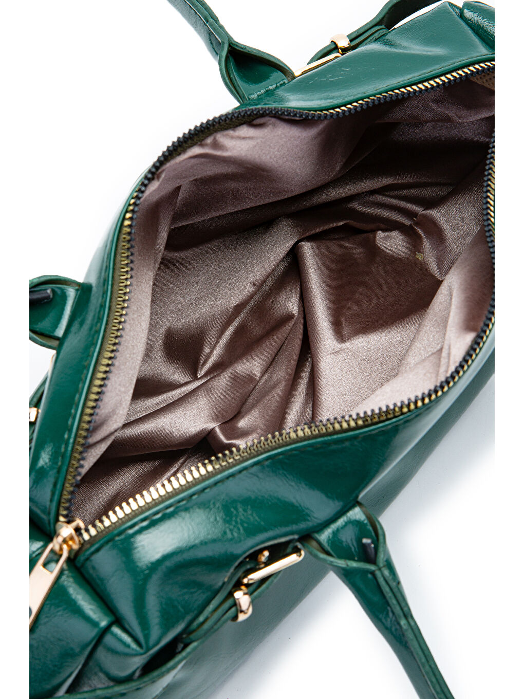 Kemer Detaylı Rugan Suni Deri Omuz Çanta Anfora Yeşil-3