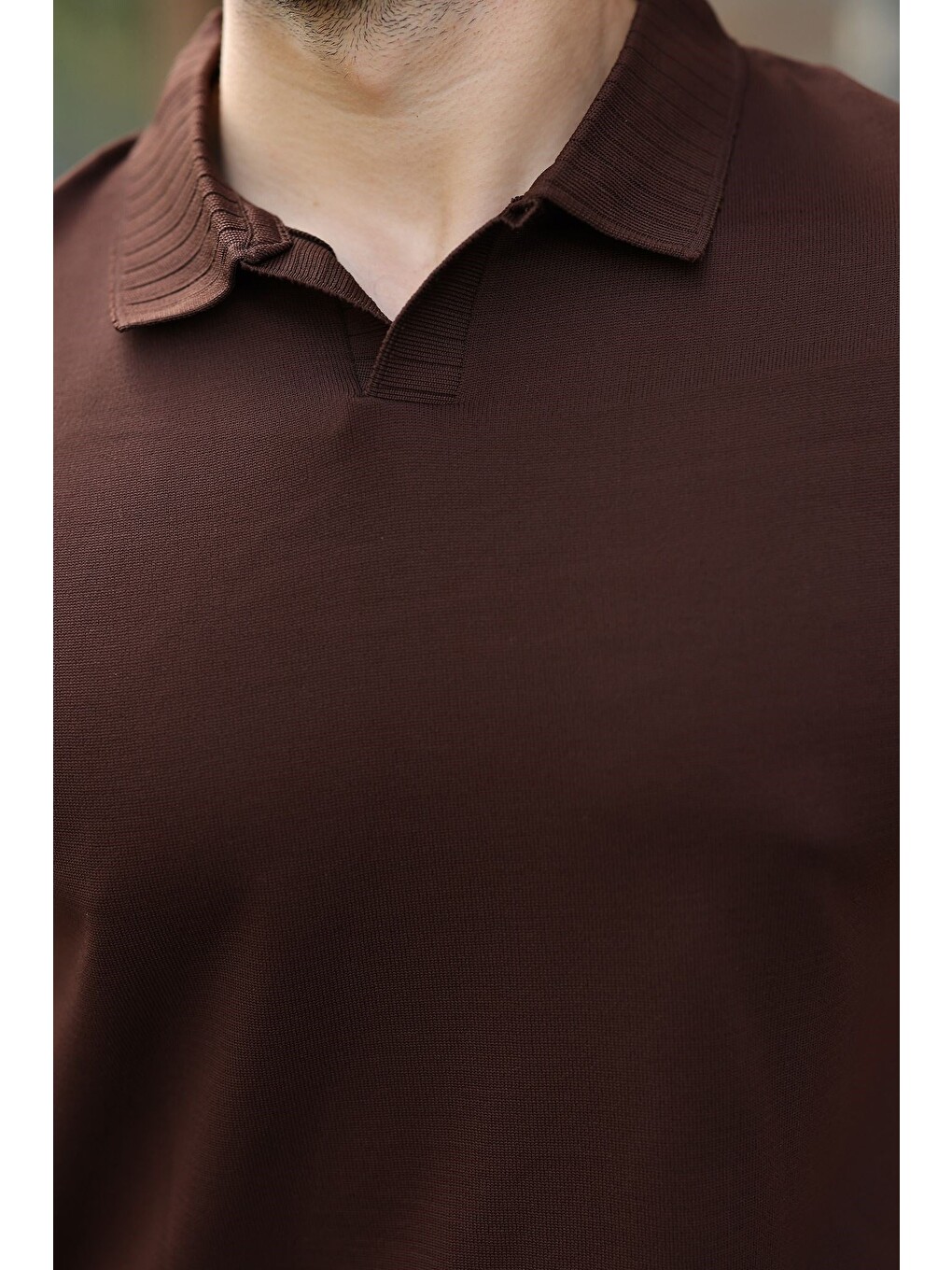 Kahverengi Regular Fit Polo Yaka Triko Erkek Tişört E7502-2