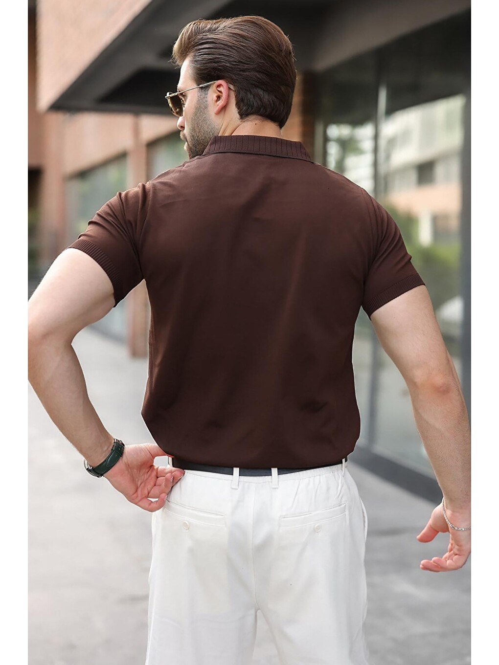 Kahverengi Regular Fit Polo Yaka Triko Erkek Tişört E7502-3