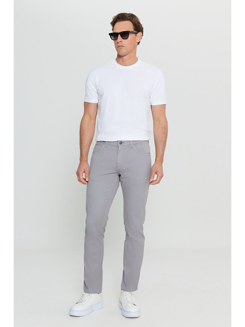 Erkek Gri Pamuklu Slim Fit Dar Kesim 5 Cepli Armürlü Esnek Casual Pantolon-2