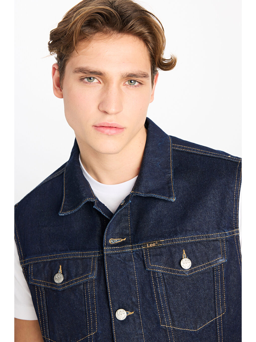 %100 Pamuk Relaxed Fit Geniş Kesim Lacivert Denim Yelek-3