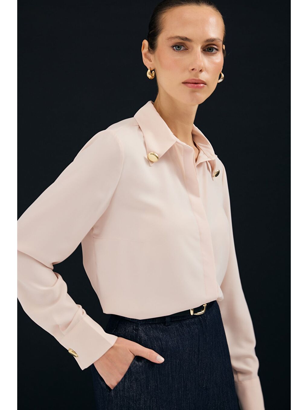 Pembe Lucy Gömlek - Pudra