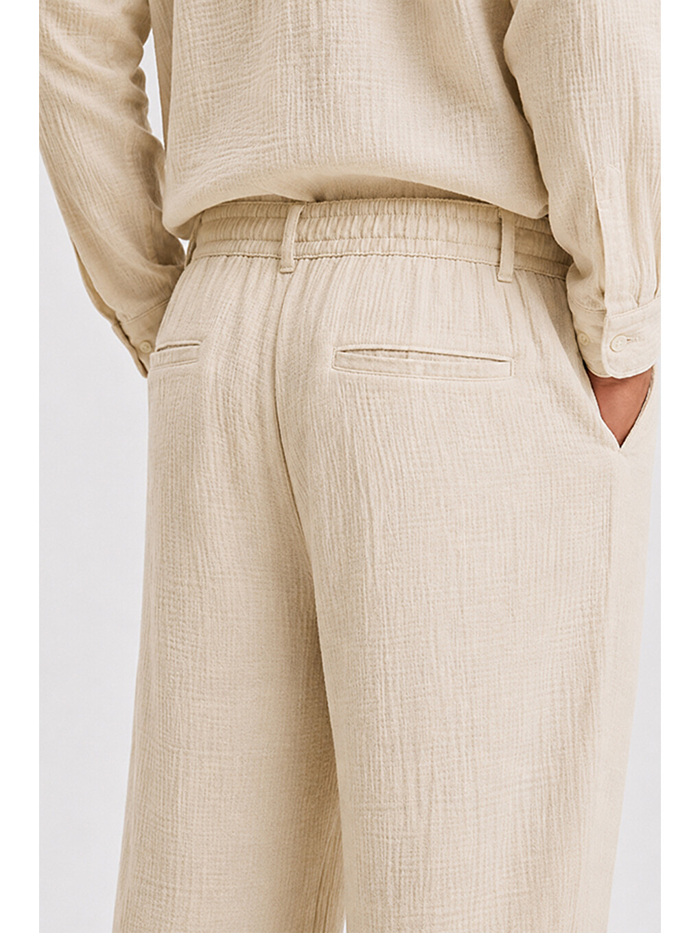 Ekru Erkek Krem Regular Fit Müslin Pantolon-5