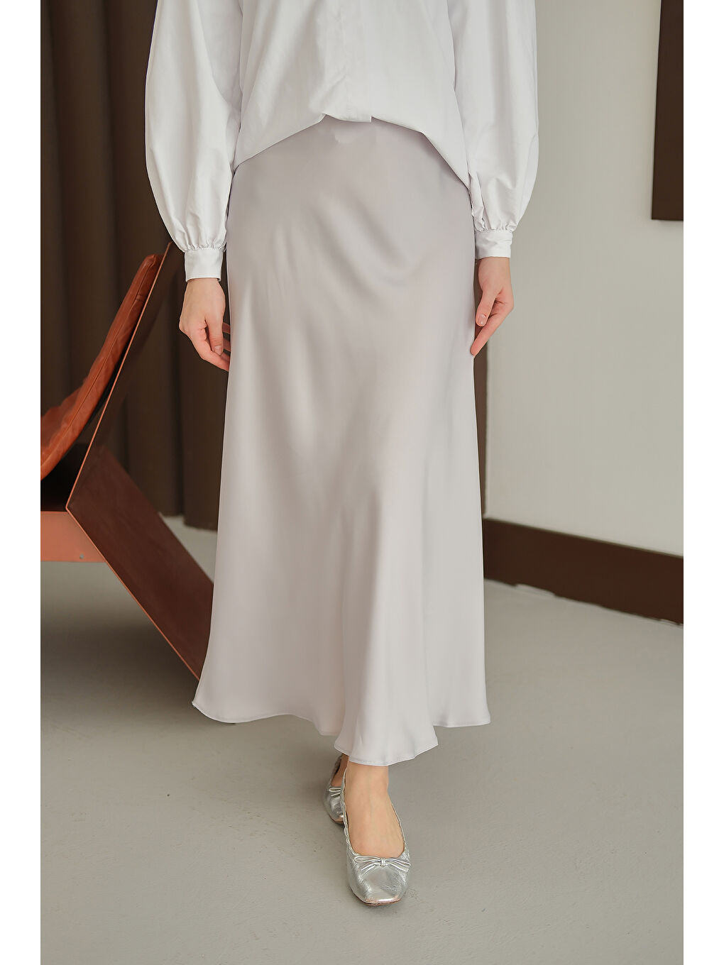 Kadın Saten Etek Gri-2