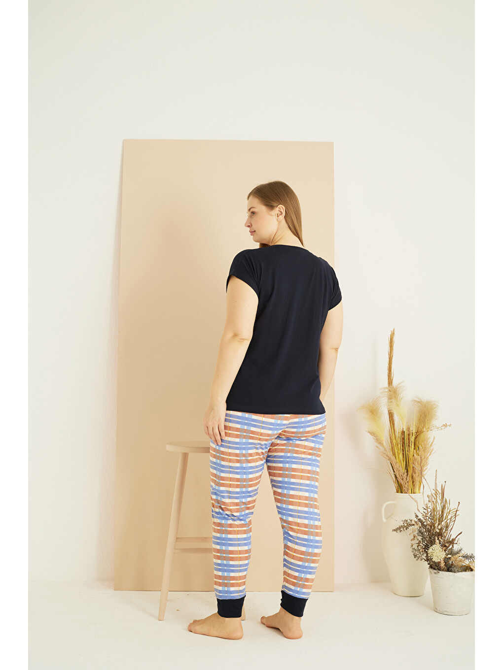 Siyah Desenli Curve Büyük Beden Battal Boy Pamuklu Pijama Takım25103751-2