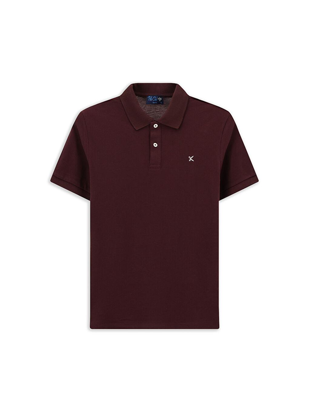 Bordo Polo Yaka Slim Fit Dar Kesim Nakışlı Pamuk %100 Pamuk Tişört-4