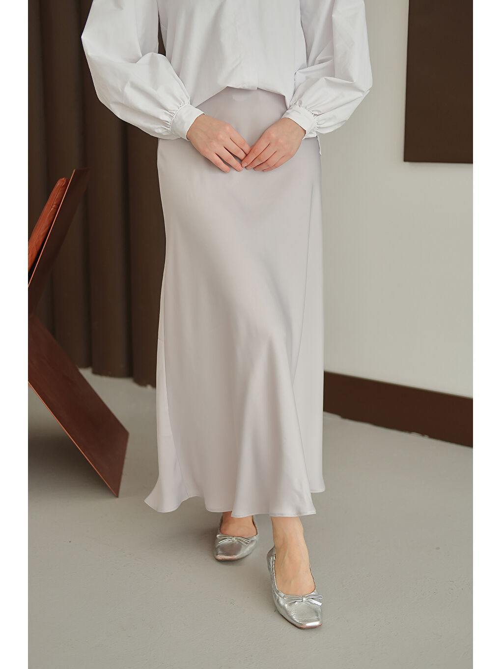 Kadın Saten Etek Gri-3