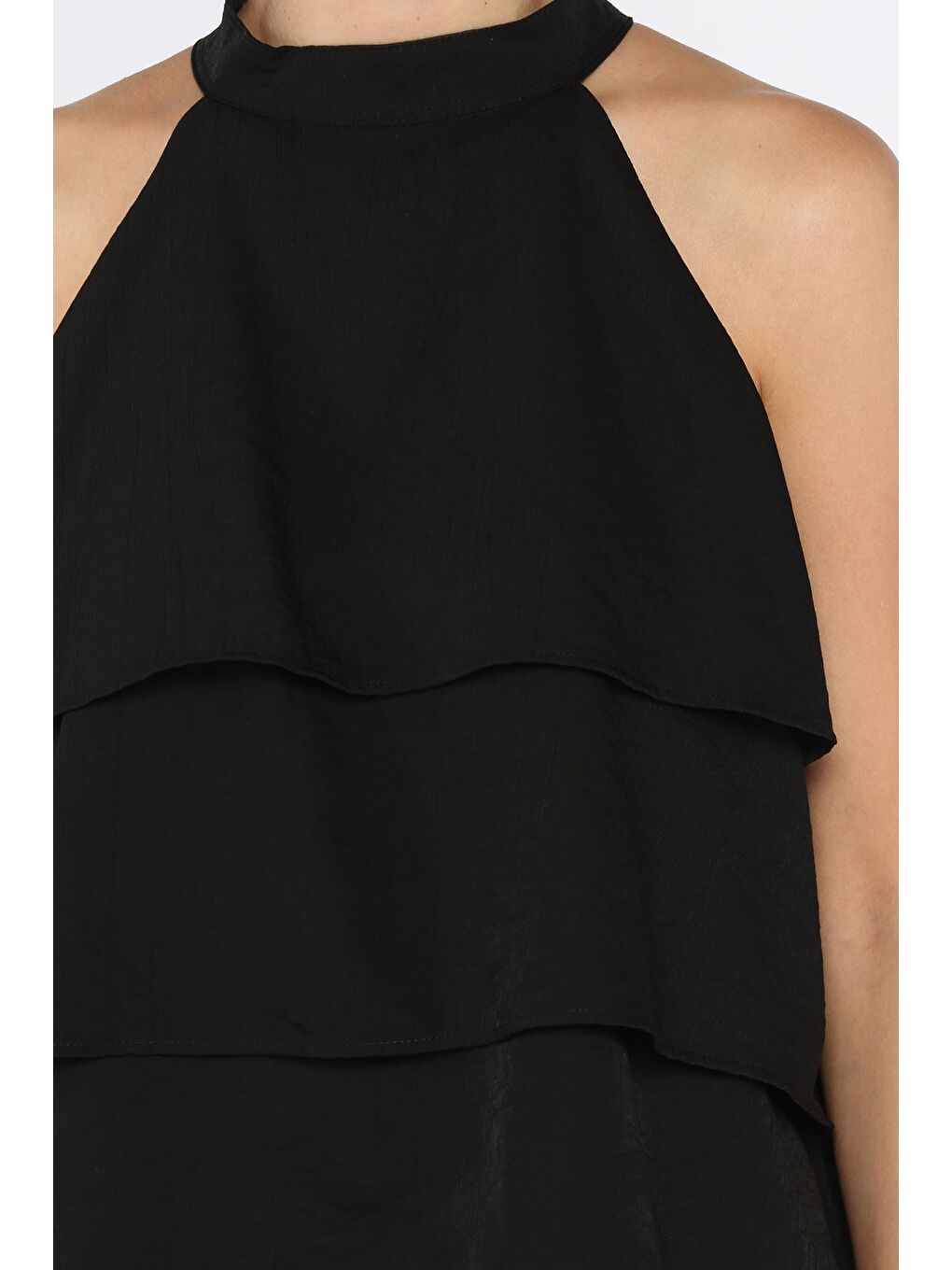 Siyah Kadın Sıfır Kol Kat Kat Bluz-3