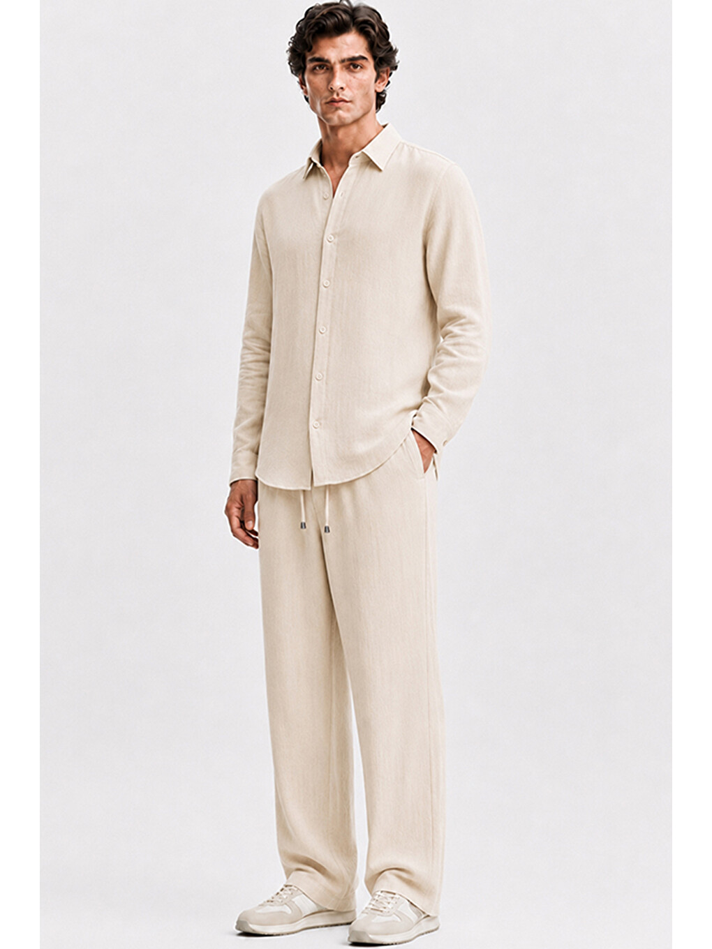 Ekru Erkek Krem Regular Fit Müslin Pantolon-8
