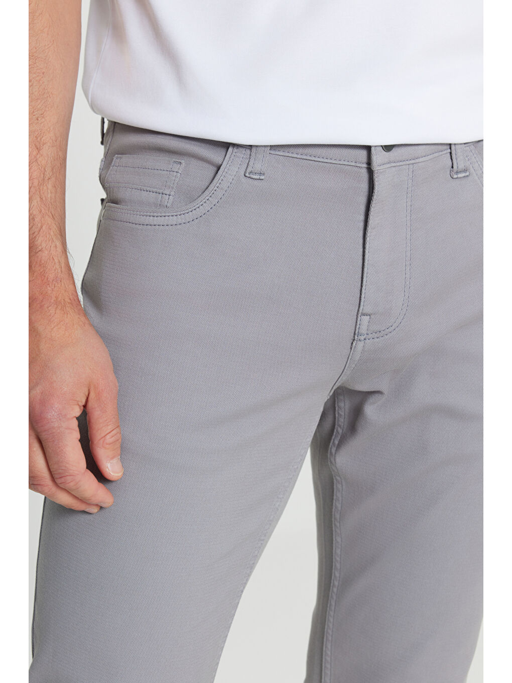 Erkek Gri Pamuklu Slim Fit Dar Kesim 5 Cepli Armürlü Esnek Casual Pantolon-3