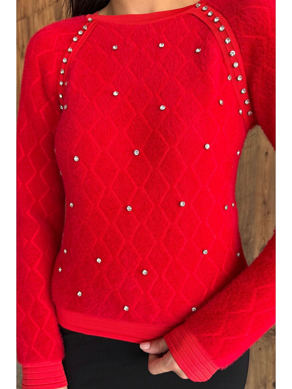 Kırmızı Taşlı Yumoş Triko Kazak (s,m,l Uyumludur)-2