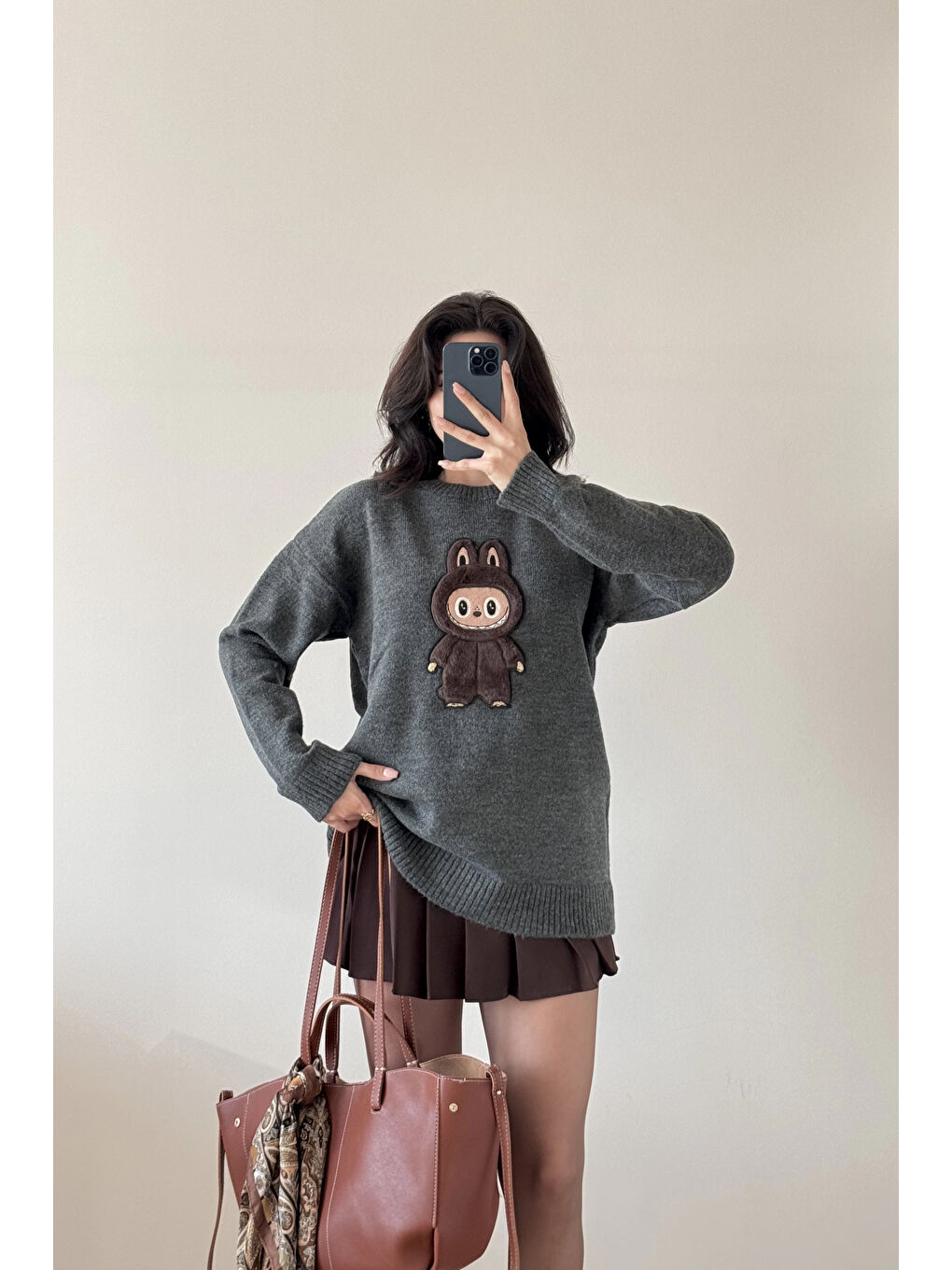 Kadın Gri Labubu Kazak 1014-5244-3