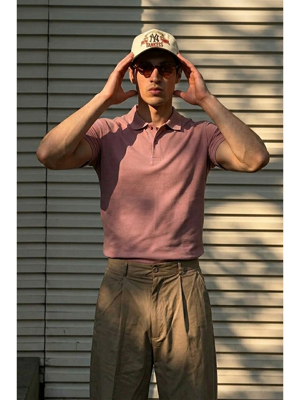Erkek Klasik Slim Fit Pembe Polo Yaka Tişört-1