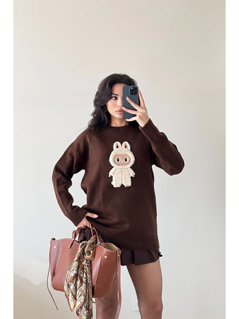 Kahverengi Kadın Kahve Labubu Kazak 1014-5244-4