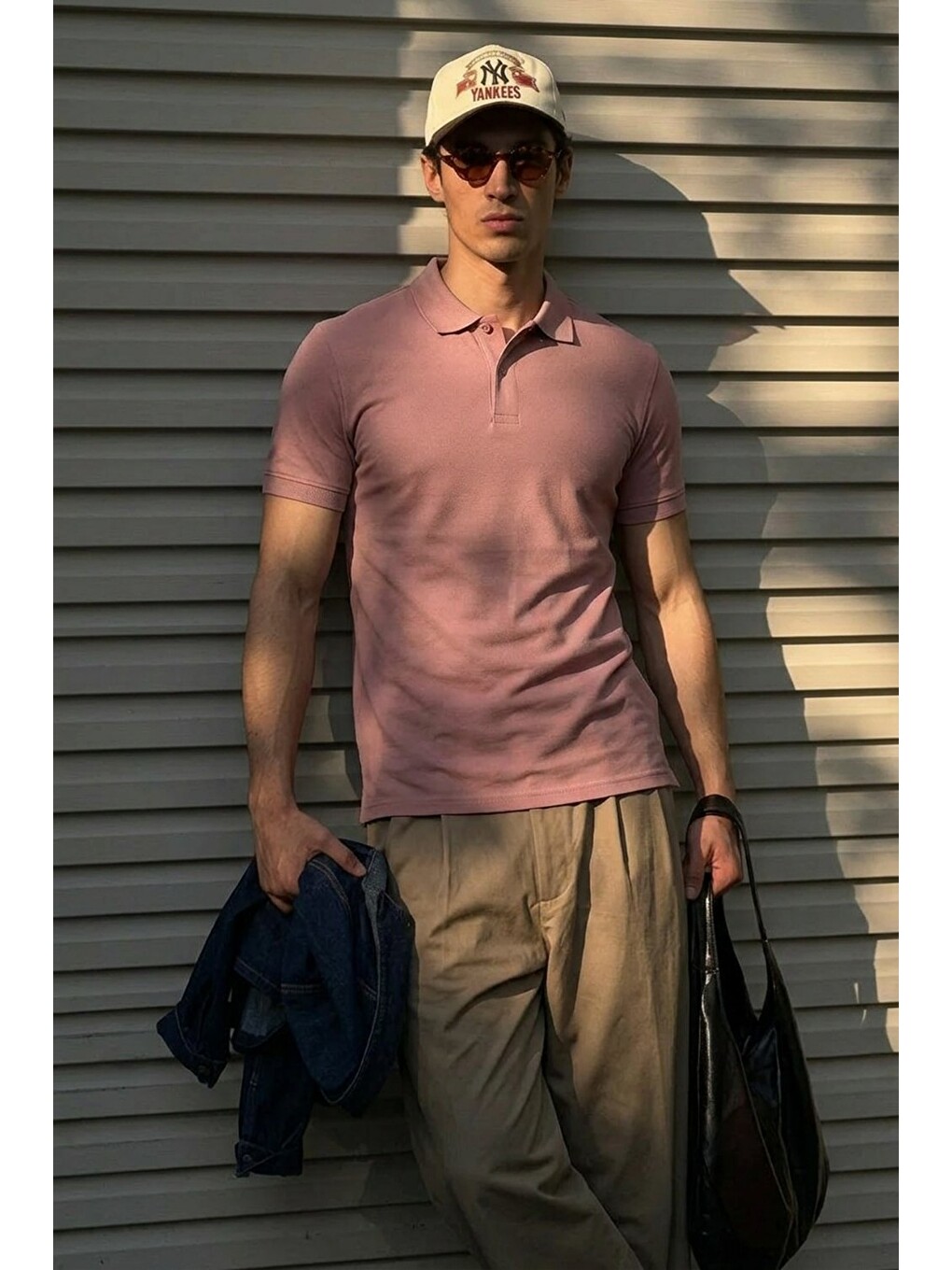 Erkek Klasik Slim Fit Pembe Polo Yaka Tişört-2