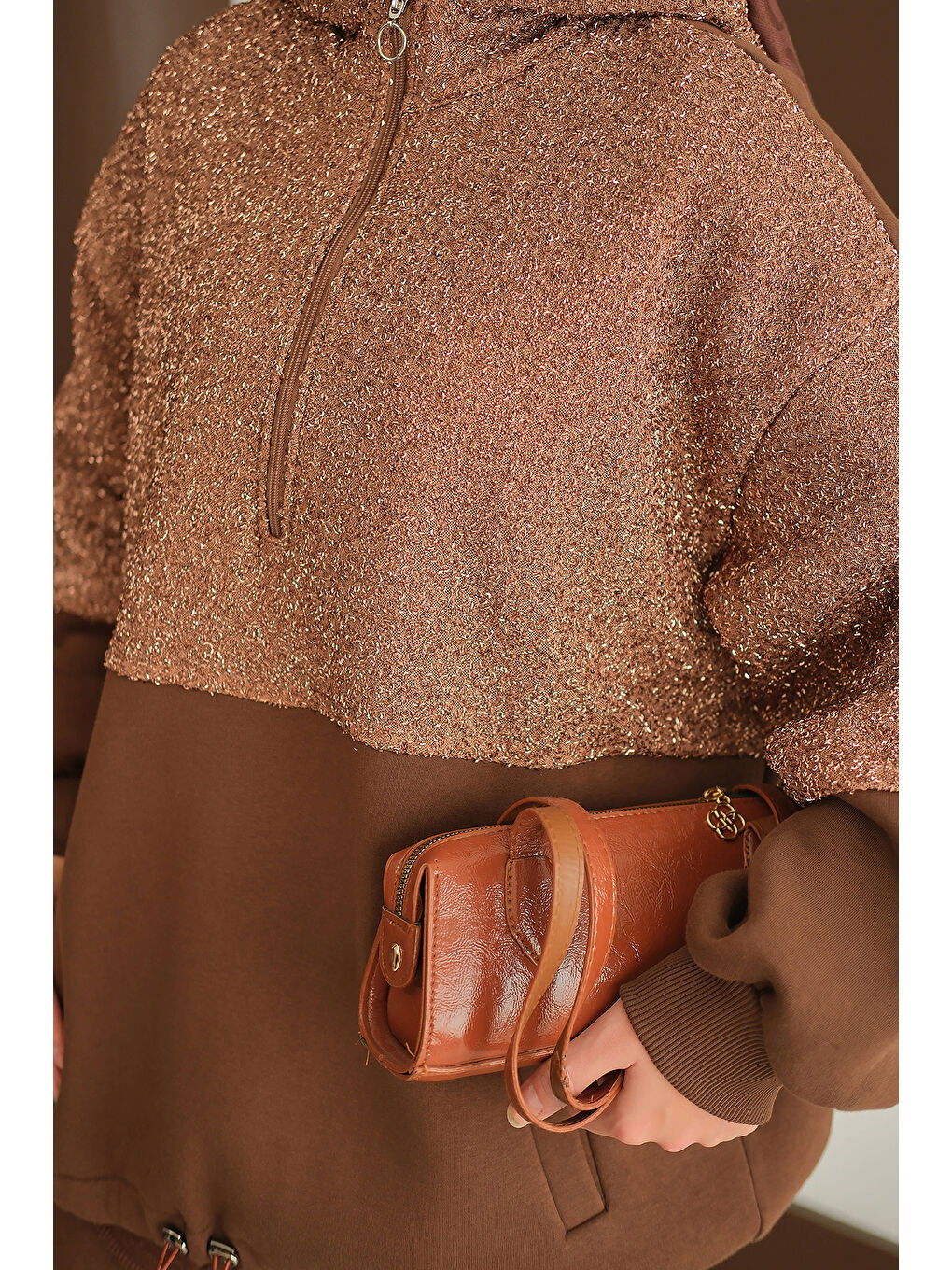 Kadın Sweatı Pullu Takım Kahverengi-4