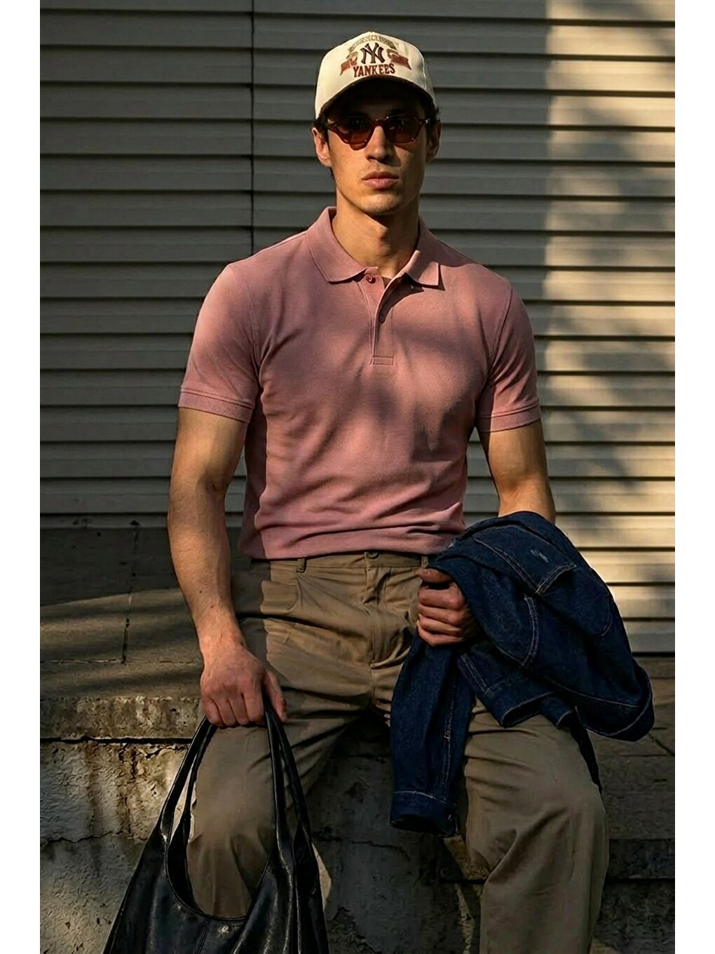 Erkek Klasik Slim Fit Pembe Polo Yaka Tişört-3