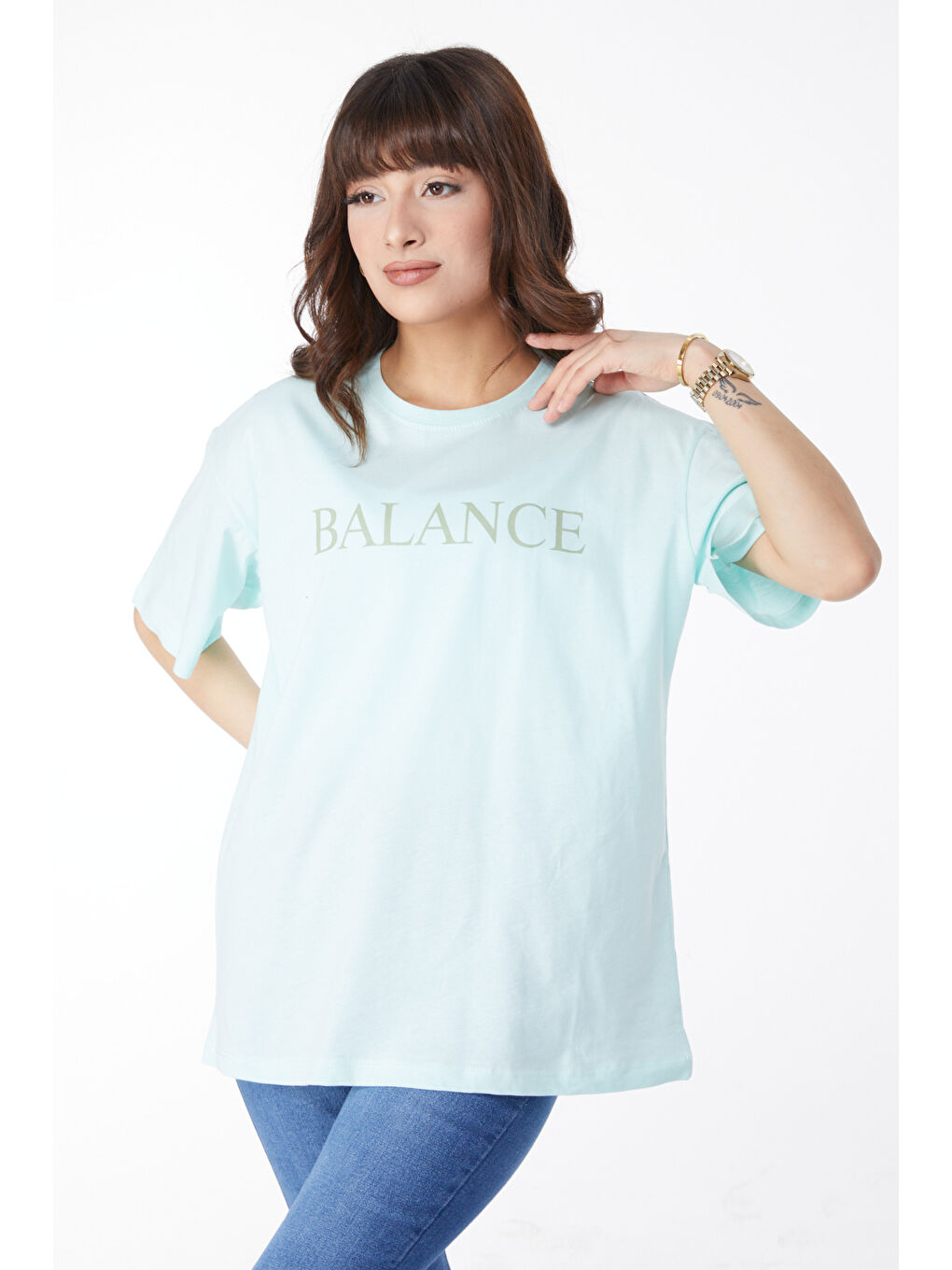 Yeşil Baskılı T-shirt Mint - 25174