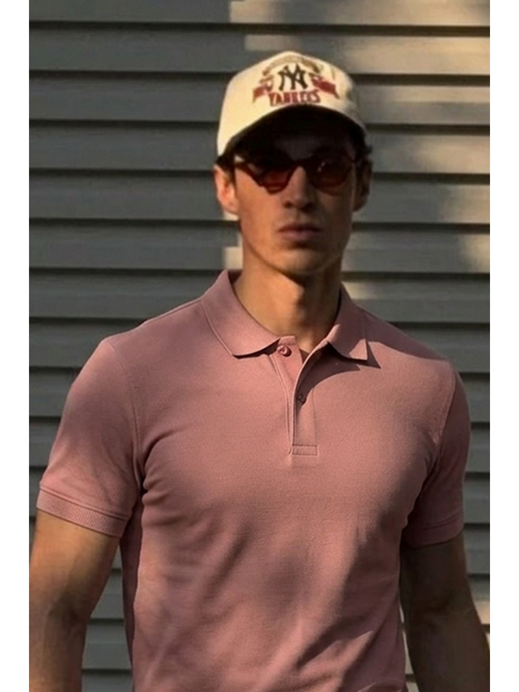 Erkek Klasik Slim Fit Pembe Polo Yaka Tişört-4