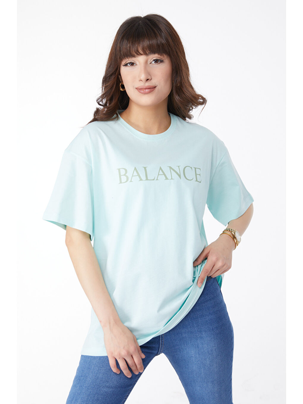 Yeşil Baskılı T-shirt Mint - 25174-1