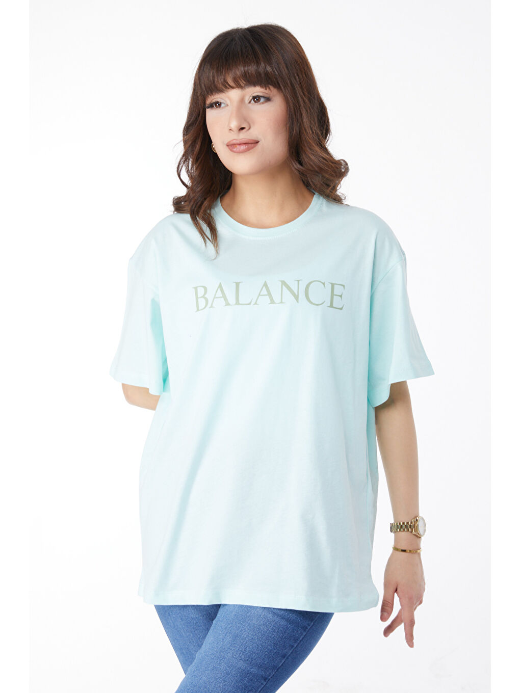 Yeşil Baskılı T-shirt Mint - 25174-2