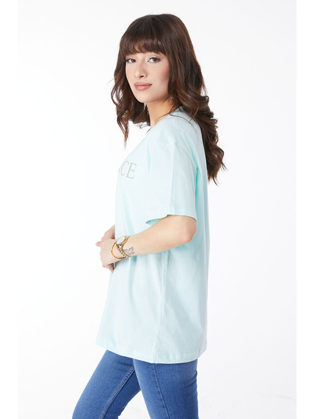 Yeşil Baskılı T-shirt Mint - 25174-3