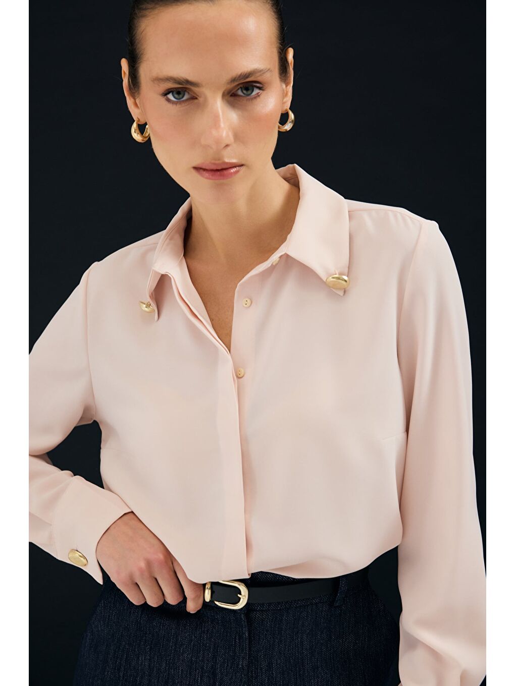 Pembe Lucy Gömlek - Pudra-4