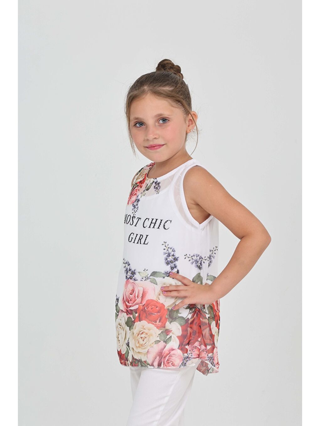 Beyaz Kız Çocuk Atlet Most Chic Girl Baskılı-2