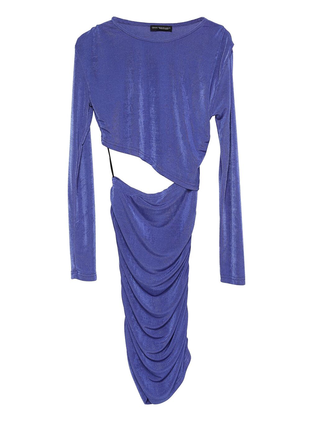 Mavi Dekolte Detaylı Drapeli Elbise Sax