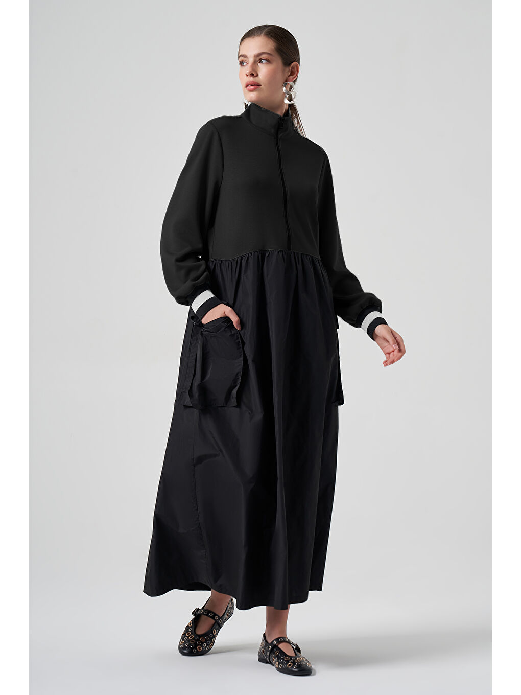 Paraşüt Detaylı Elbise 2004 Siyah-1