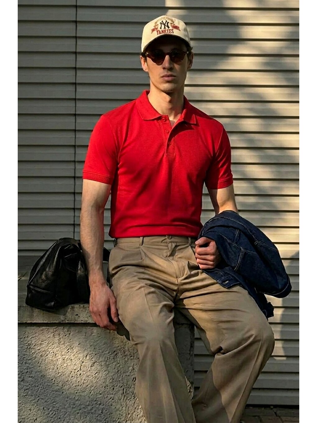 Erkek Klasik Slim Fit Kırmızı Polo Yaka Tişört-3