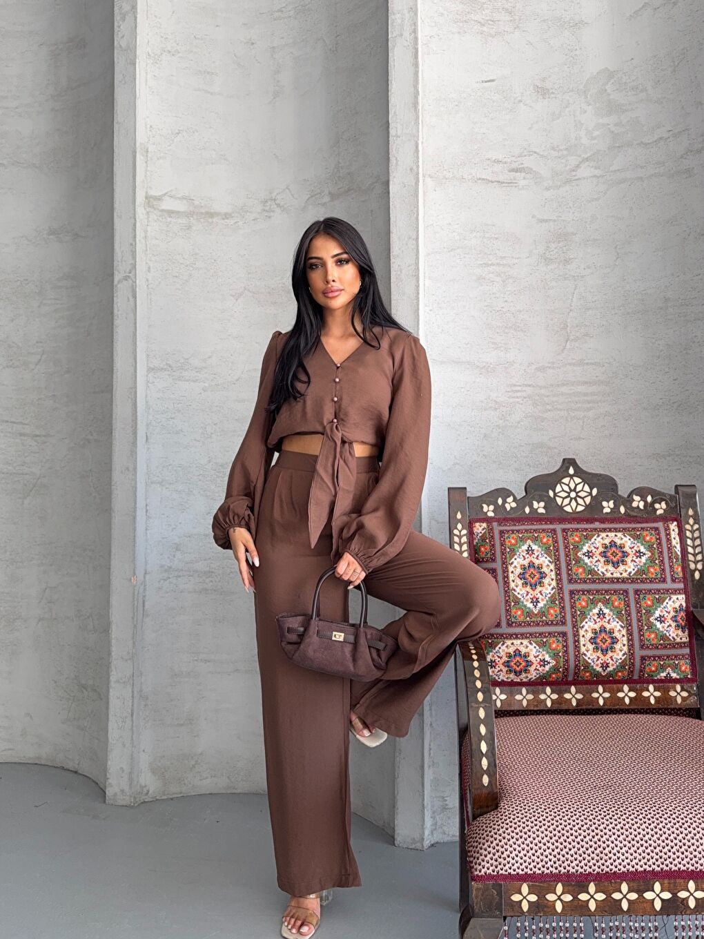 Kahverengi Kahve Massimo Takım Modal Kumaş-4