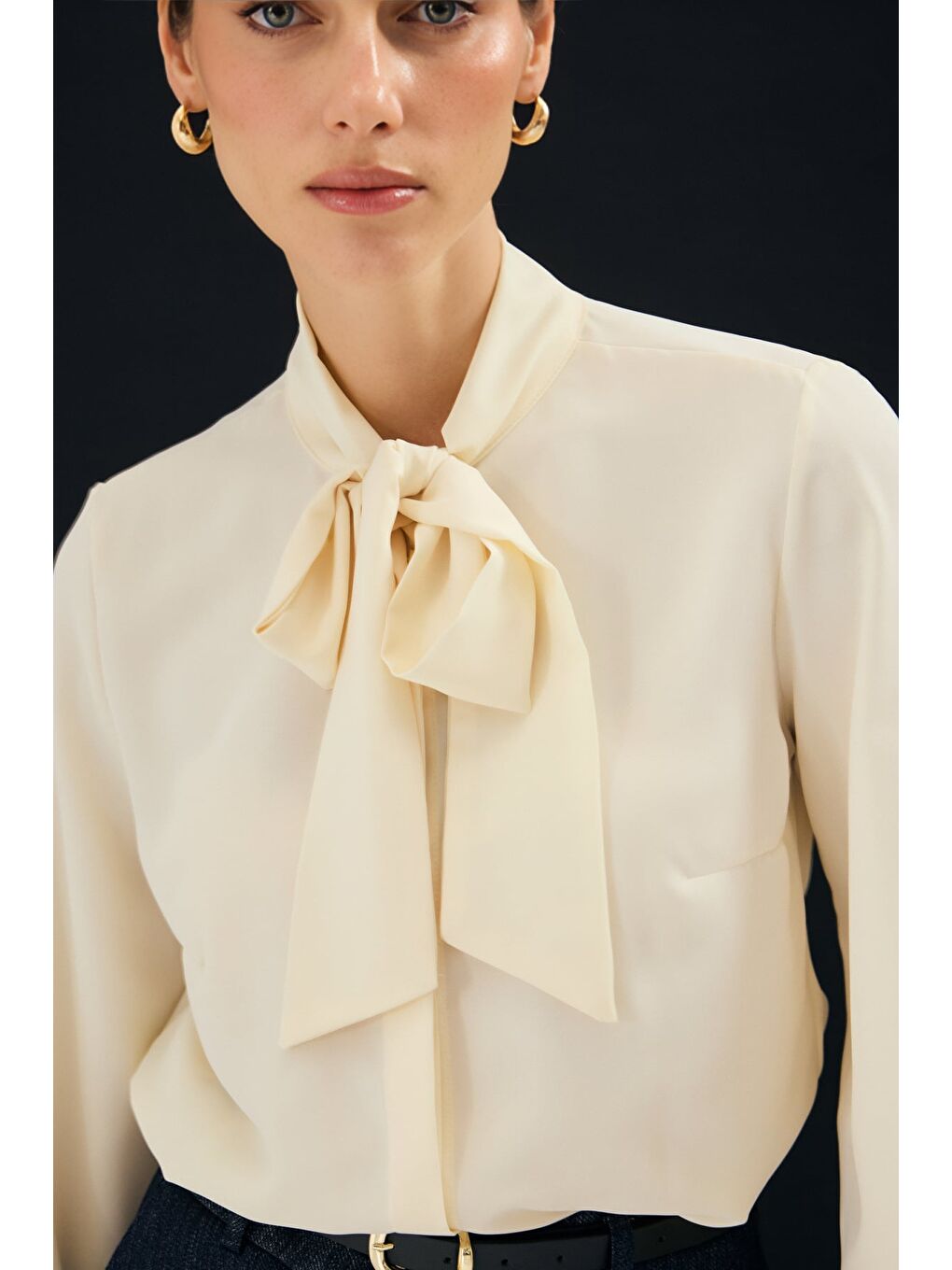 Yakası Bağlamalı Düz Gömlek - Sarı-5