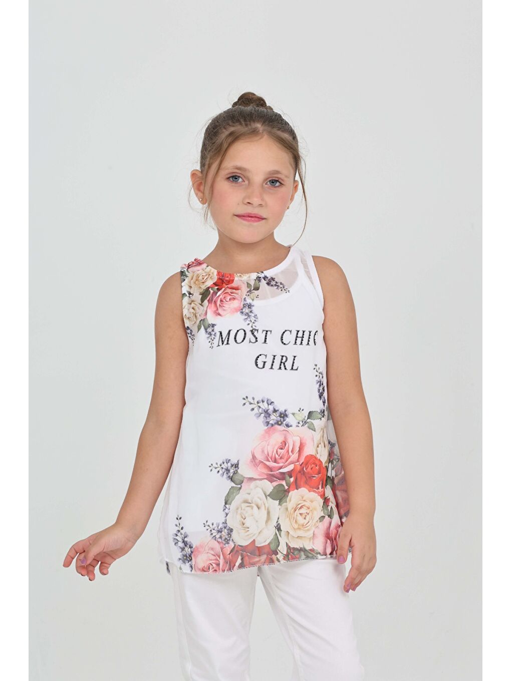 Beyaz Kız Çocuk Atlet Most Chic Girl Baskılı-3