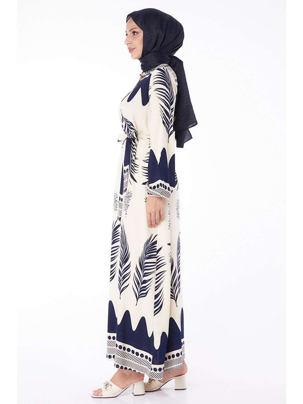 Sulu Deseli Patlı Elbise Lacivert - 13270-3